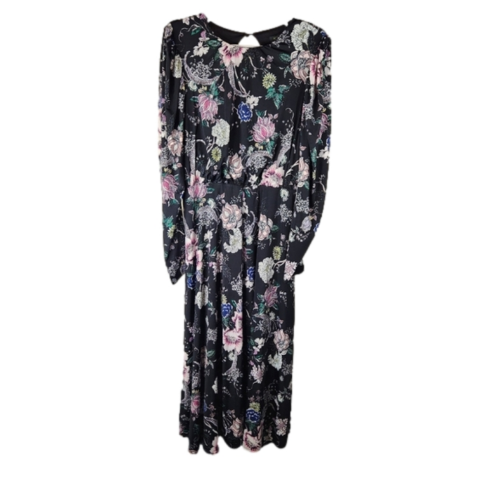 AFRM Womens Delilah Open Back Long Sleeve Floral Midi Dress in Noir Rose XLarge - Picture 6 of 10